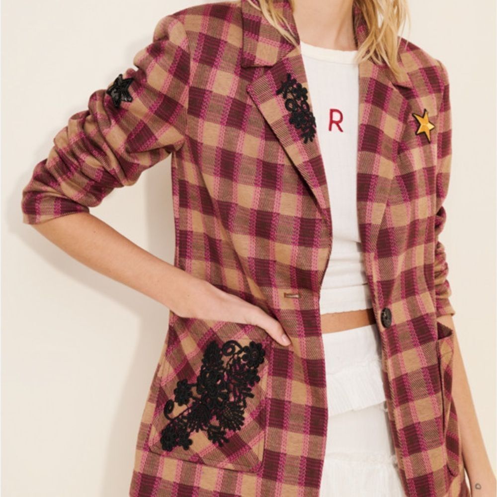 Avec Le Vies Plaid Pin Blazer Jacket